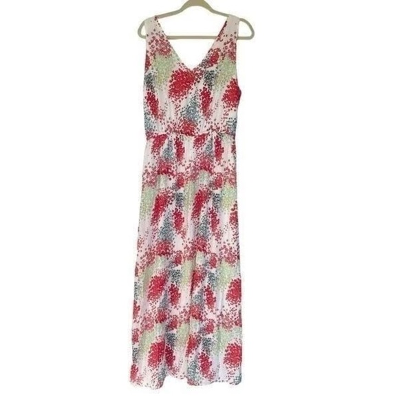 Lucky brand, drawstring, waist floral summer lined maxi dress large - Picture 1 of 9